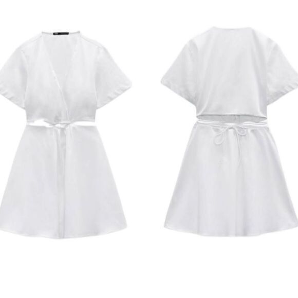 Zara Cut Out Poplin Dress WHITE - Picture 3 of 3